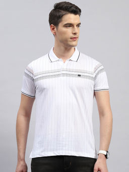 Monte Carlo - Men's White Printed Polo Neck Half Sleeves Regular Fit T-Shirt