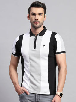 Monte Carlo - Men's Black Colorblock Polo Neck Half Sleeves Regular Fit T-Shirt