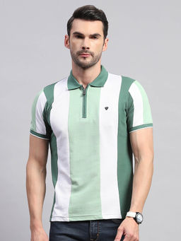 Monte Carlo - Men's Green Colorblock Polo Neck Half Sleeves Regular Fit T-Shirt