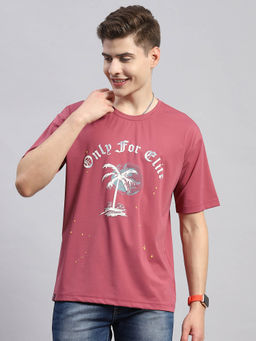 Monte Carlo - Men's Printed Pink Round Neck Half Sleeves Regular Fit T-Shirt