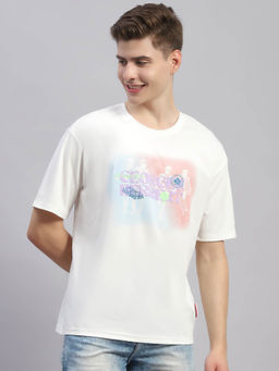 Monte Carlo - Men's Printed White Round Neck Half Sleeves Regular Fit T-Shirt