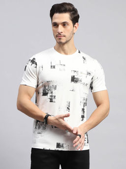 Monte Carlo - Men's Printed Off White Round Neck Half Sleeves Regular Fit T-Shirt
