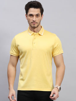 Monte Carlo - Men's Solid Yellow Polo Neck Half Sleeves Regular Fit T-Shirt