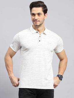 Monte Carlo - Men's Striped Off White Polo Neck Half Sleeves Regular Fit T-Shirt