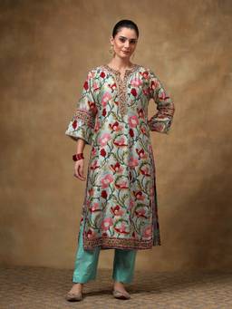 TAHILIYA - Blue Chanderi Silk Straight Kurta
