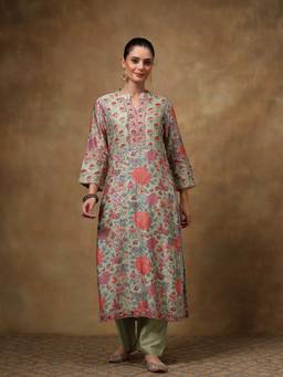 TAHILIYA - Green Chanderi Silk Straight Kurta
