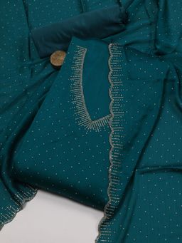 MEENA BAZAAR - Women's Blue Chinon Unstitched Dress Material