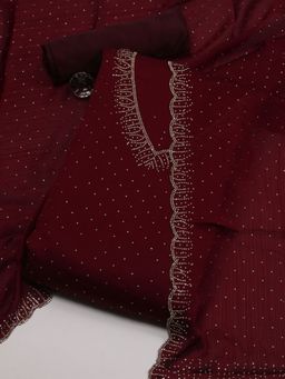 MEENA BAZAAR - Women's Maroon Chinon Unstitched Dress Material