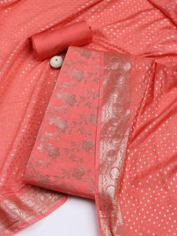 MEENA BAZAAR - Women's Coral Chanderi Unstitched Dress Material