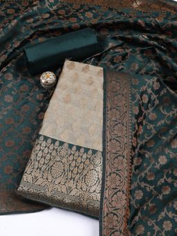 MEENA BAZAAR - Women's Green Chanderi Unstitched Dress Material