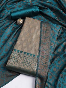 MEENA BAZAAR - Women's Blue Chanderi Unstitched Dress Material