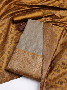 MEENA BAZAAR - Women's Mustard Chanderi Unstitched Dress Material