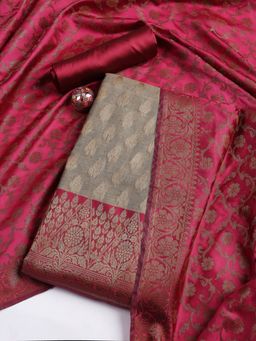 MEENA BAZAAR - Women's Pink Chanderi Unstitched Dress Material