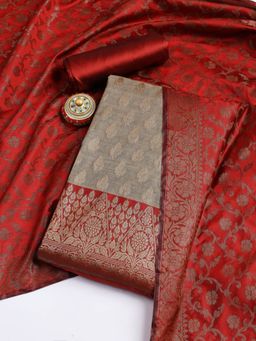 MEENA BAZAAR - Women's Red Chanderi Unstitched Dress Material