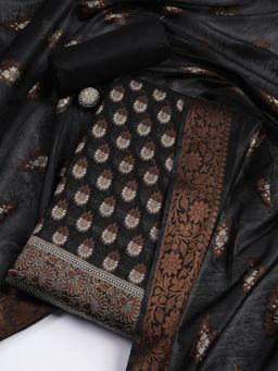 MEENA BAZAAR - Women's Black Chanderi Unstitched Dress Material