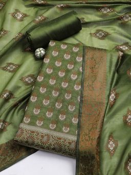 MEENA BAZAAR - Women's Green Chanderi Unstitched Dress Material