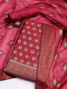 MEENA BAZAAR - Women's Pink Chanderi Unstitched Dress Material