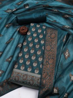 MEENA BAZAAR - Women's Blue Chanderi Unstitched Dress Material