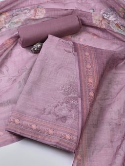 MEENA BAZAAR - Women's Mauve Linen Unstitched Dress Material