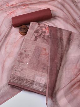 MEENA BAZAAR - Women's Printed Pink Linen Unstitched Dress Material