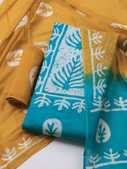 MEENA BAZAAR - Women's Printed Blue Cotton Blend Unstitched Dress Material