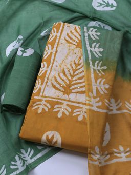 MEENA BAZAAR - Women's Printed Green Cotton Blend Unstitched Dress Material