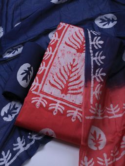 MEENA BAZAAR - Women's Printed Navy Blue Cotton Blend Unstitched Dress Material