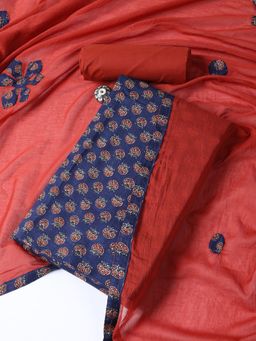 MEENA BAZAAR - Women's Printed Blue Cotton Blend Unstitched Dress Material