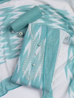 MEENA BAZAAR - Women's Green Cotton Blend Unstitched Dress Material