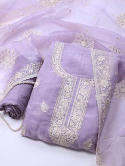 MEENA BAZAAR - Women's Embroidered Lavender Organza Unstitched Dress Material