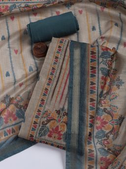 MEENA BAZAAR - Women's Printed Blue Chanderi Unstitched Dress Material