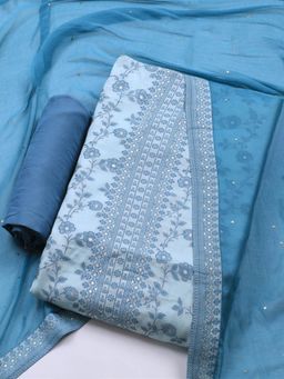 MEENA BAZAAR - Women's Blue Muslin Unstitched Dress Material