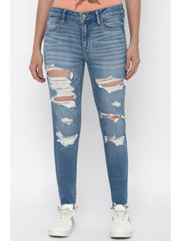 American Eagle - Women Blue Next Level Ripped Low Rise Jeans