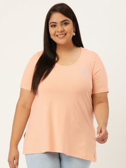theRebelinme - Plus Size Women Light Peach Solid Color Round Neck T-Shirt