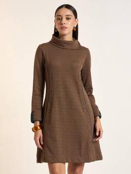 STADO - Women Self Design Knitted A-Line Dress