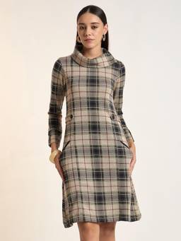 STADO - Women Checked Knitted A-Line Dress