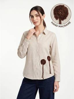ZNKL - Women Cotton Embellished/Sequined Patch Collar Neck Regular Fit Shirt