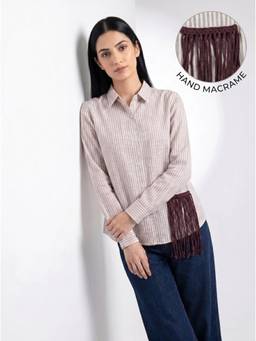 ZNKL - Women Cotton Stripes Collar Neck Regular Fit Shirt