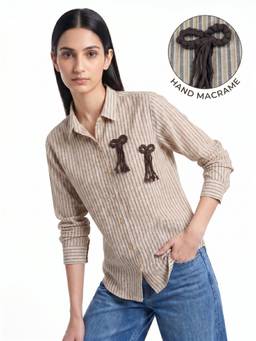 ZNKL - Women Cotton Stripes Collar Neck Regular Fit Shirt