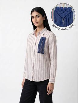 ZNKL - Women Cotton Stripes Collar Neck Regular Fit Shirt