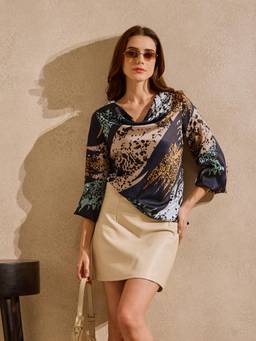 PURYS - Cowl Neck Satin Top