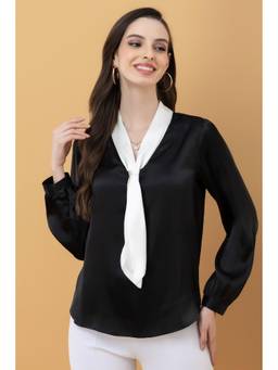 PURYS - Cuffed Sleeve Satin Top