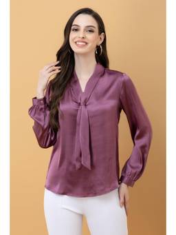 PURYS - Cuffed Sleeve Satin Top