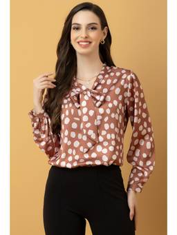 PURYS - Tie-Up Neck Cuffed Sleeves Top