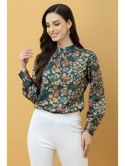 PURYS - Gathered Neck Satin Top