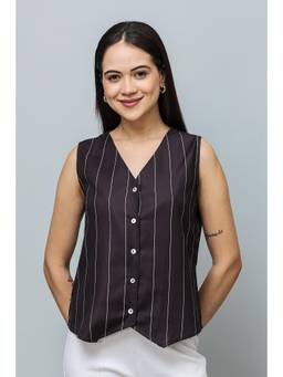 PURYS - Striped Formal Vest Style Top