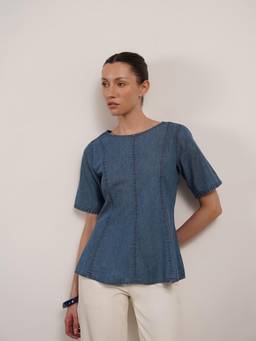 FABLE STREET - Denim Peplum Top - Blue
