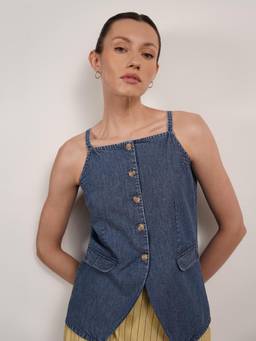 FABLE STREET - Denim Square Neck Top - Blue