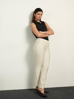 FABLE STREET - Livin Striped Straight Pants - Off White