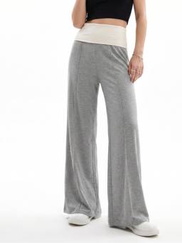 Outzidr - Grey Contrast Thick Waistband With Pin Tucked Joggers